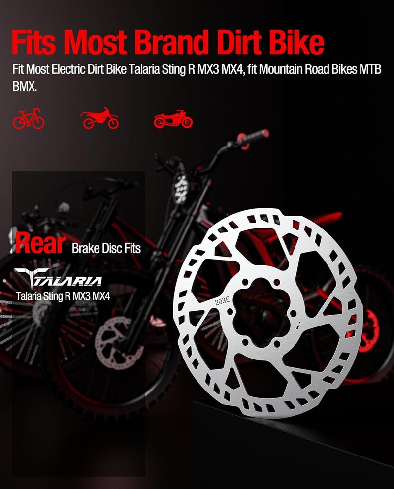 DriveXpwr Heavy-Duty 203 mm Thickened Stainless Steel Rear Brake Disc Rotor for for Talaria Road Legal (TL45) Talaria Sting Offroad （TL3000） - Image 5